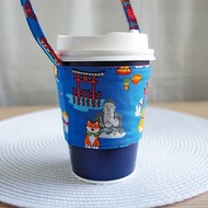 Lovely【日本布】柴犬去旅行飲料杯袋、提袋、環保杯套、藍