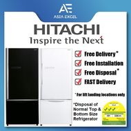 HITACHI R-B570P7MS 470L BLACK/WHITE BOTTOM FREEZER REFRIGERATOR