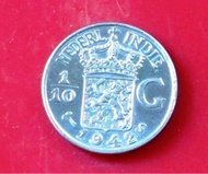 BL529 koin 1 per 10 gulden 1942 S Nederlandsch Indie Queen Wilhelmina BL529