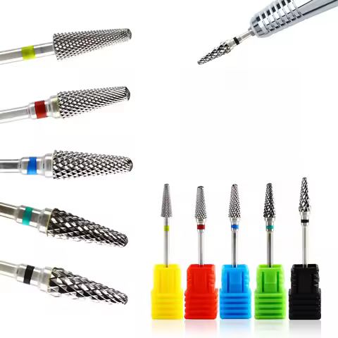 5pcs Tungsten Carbid Steel Polish Drills Fine Shape Head Nail Carbide Drills Bit 3/32" Shank Rotary 
