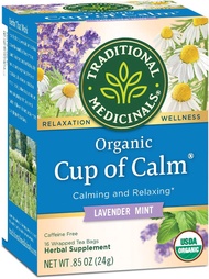 Traditional Medicinals Organic Cup of Calm Lavender Mint Herbal Tea Calming & Relaxing (Pack of 1) -