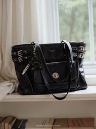 CHIO‘2ND | Large Capacity Retro Black Motorcycle Style Tote Bag