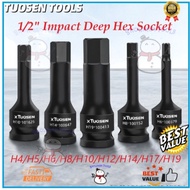 1/2" Impact Hex Deep Socket 6point 4-19MM Black Long CRMO BLACK SOKET NUTS H4 H6 H8 H10 H17 H19 10MM