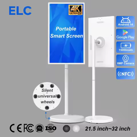 32 Inch Movable Smart Interactive Monitor 4K UHD Anti-glare Screen Android 14 Portable Display with