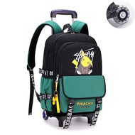 Anime Pikachu Trolley School Bag Six-wheel Stair Climbing Boys Backpack Primary School Backpack Juni