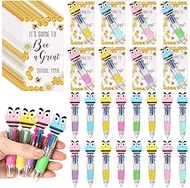 24 Sets Bee Party Favor Pens Gifs Bulk, 4-in-1 Multicolor Ballpoint Pen with Positive Cards for Teac
