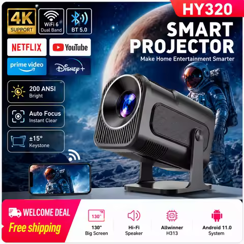 KaiAqua HY320 Projector 720P Freestyle For SAMSUNG XiaoMi Android iPhone WIFI BT5.0 Cinema Portable 
