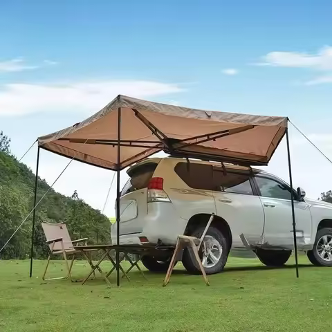 Canvas Car Awning Waterproof Heavy Duty 4x4 Camping SUV Trailer Side Aluminum Pole Sun Shelter for O