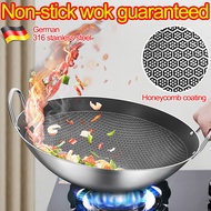 💪Durable 💪Honeycomb Wok Non Stick 100% 316 Stainless Steel Wok 不粘锅 Kuali Stainless Steel