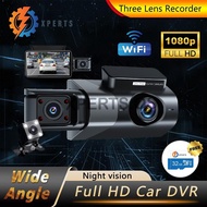 3-Lens WiFi Dash Cam1080 Full HD Front Inside Rear Camera Recorder With Night Vision 24-H Parking Mo