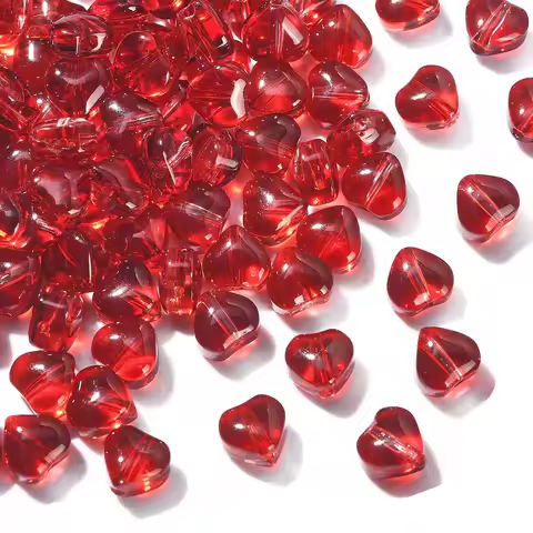 100Pcs Lampwork Glass Red Heart Spacer Beads Love Heart Loose Beads Valentine's Day Glass Beads for 