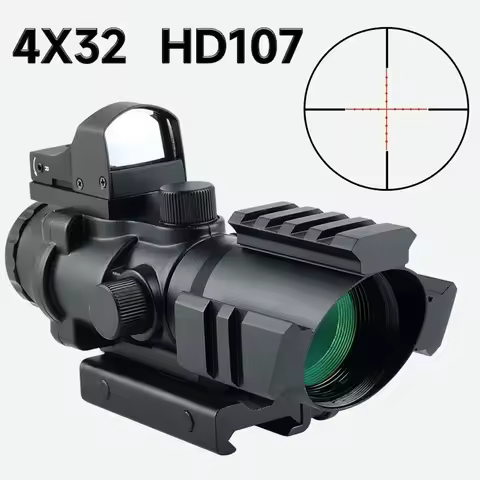 4x32+HD107 Red Dot Sight Combo Tactical Reflex Optics Compact Scope Outdoor Hunting Scope Fit 20mm R