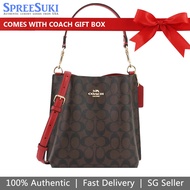 Coach Handbag In Gift Box Crossbody Bag Mollie 22 In Signature Canvas Bucket Bag Brown 1941 Red # CA582