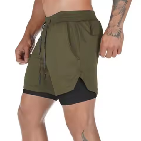 Men's 2-in-1 Fitness Running 7-inch Shorts Quick Drying Training Fitness Shorts Training Slow Runnin