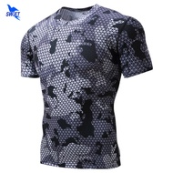 Fiess Compression Shirt Men Elastic Breathable Running T-Shirt 3D Camouflage Bodybuilding Stretch Short Sleeve Tshirt