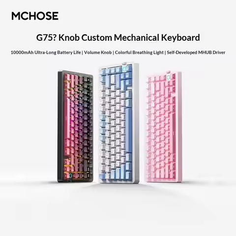 Mchose G75 V2 Custom Mechanical Keyboard 10000mah Volume Knob Rgb 3-Mode Wireless Bluetooth Side Eng