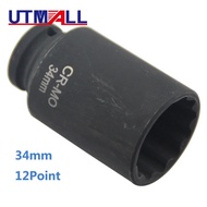 1/2"DR 34MM Impact Socket Spindle Axle Nut Socket Wrench Tool 12 Point