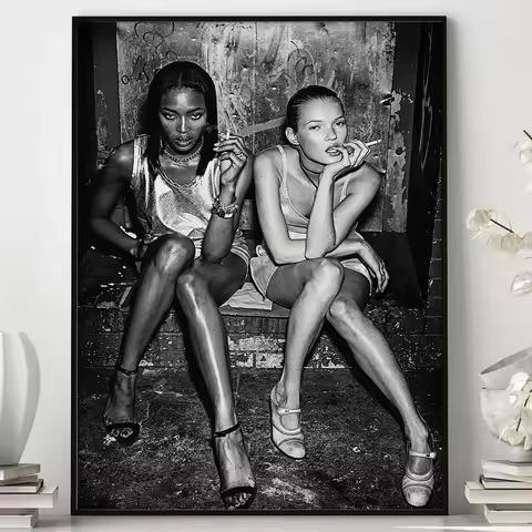 Top Model Naomi Campbell Kate Moss Smoking Poster Prints Wall Art Fashion Girls Iconic Celebrity Can