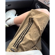 Mr. In COD Men's casual ice silk striped loose American work pants with five points