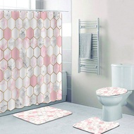 Rose Gold Pink and Gray Marble Shower Curtain Set for Bathroom Curtains Geometric Hexagon Bath Mats Rugs Toilet cortina de ducha