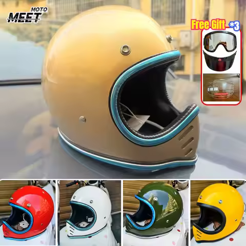 Retro Motorcycle Pointed Nose Small Helmet Chrome Silver Rim Fiberglass Helmet Four Season Full Face