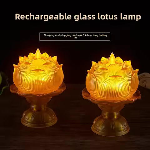 Rechargeable glass lotus electronic Buddha lamp LED simulation temple smokeless home Buddha Bodhisat