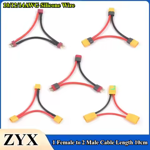 XT60 XT60H XT90 T Plug 1 Female to 2 Male 10/12/14AWG 10CM Battery Adapter Series Y Shape for RC Hel