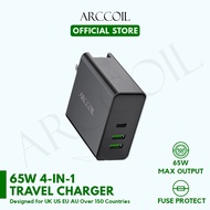 Arccoil Universal Multiport 65W / 45W Travel Adapter Gen 1 Phone Car Laptop UK US EUR AU