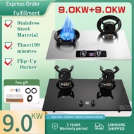 【Ready Stock】9.0KW Stainless Steel Timing Double Burner Gas Stove Desktop / Built In Gas Cooker Dapu