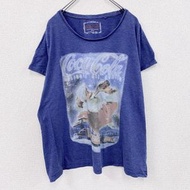 古著可口可樂聖誕老人圖案短袖藏藍色T卹，尺寸24