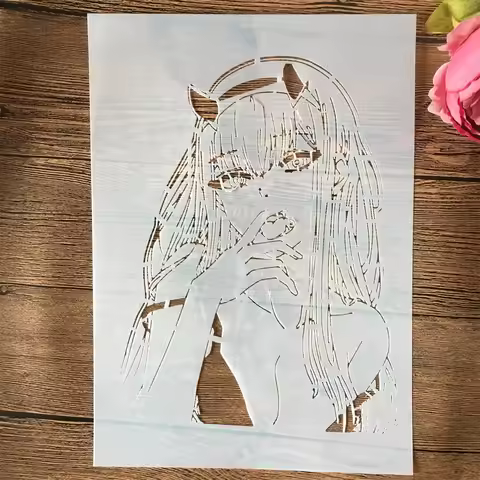A4 29cm Anime Zero Two Darling In The FranXX DIY Layering Stencils Painting Scrapbook Coloring Embos