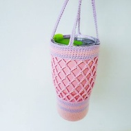 浪漫粉簍空純棉手鉤編織包 環保袋 水壺袋