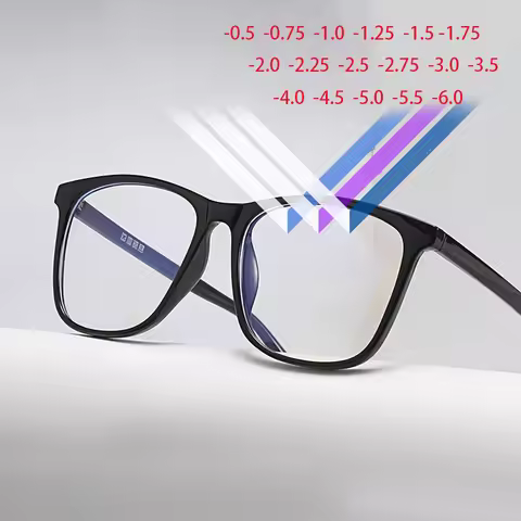 Anti-blue Light Unisex Prescription Eyeglasses Ultralight TR90 Clastic Square Nearsighted Glasses 0 