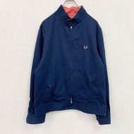 FRED PERRY雙面 Harrington 夾克，褪色，刺繡標誌，海軍藍/紅色， L 碼，古著。