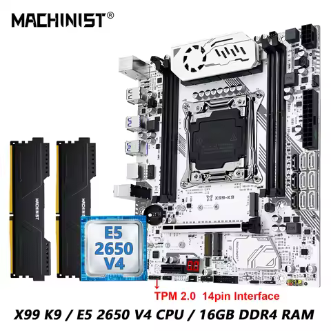 MACHINIST X99 K9 Motherboard Optional kit LGA2011-3 Xeon E5 2650 V4 CPU DDR4 16GB RAM NVME M.2 TPM 2