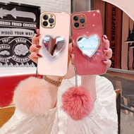 For Huawei Y6 2019/Huawei Y6P/Huawei Y7/Huawei Y7 Pro/Huawei Y9 Prime Luxury Heart Diamond Cosmetic Mirror Glitter Quicksand Phone Case Soft TPU Back Cover+Hairball Lanyard