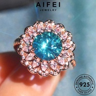 AIFEI JEWELRY Gold Temperament Original Cincin Accessories Adjustable Sterling Perempuan Korean 925 純銀戒指 Round Aquamarine For Silver Perak Women Ring R2517