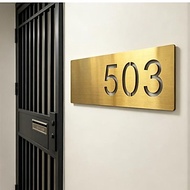 Gold Brushed Stainless Steel Unit Number Signage | Laser Cut House Number Plate, No Drill for Singap