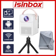 ISINBOX เครื่องฉายวิดีโอ LED สมาร์ท Wifi เครื่องฉายภาพโรงหนังโฮมเธียเตอร์โปรเจคเตอร์ขนาดเล็กแบบพกพา 