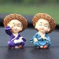 my love 1pc Creative Resin Little Monks Straw Hat Kung Fu Boy Crafts Cute Doll Buddha Statue Car Orn