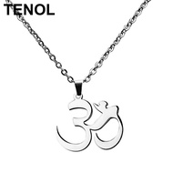 [TENOL] Silver Stainless Steel Pendant Necklace Aum Om  Sanskrit Amulet Charms