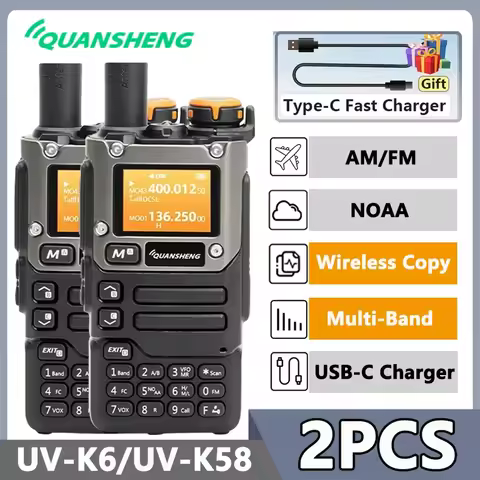 2PCS Quansheng UV-K6 UV-K5 8 Walkie Talkie Air Band FM USB-C Charge UHF VHF DTMF Scrambler NOAA Wire