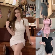 Women dress Polo Collar Dress Sexy Split Short Dress