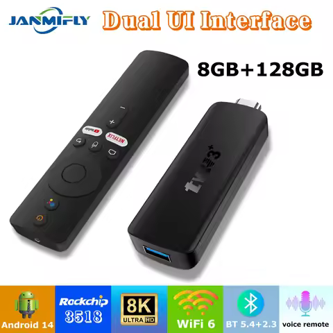 TVR3+ Android 14 TV Stick Rockhip RK3518 Dual Wifi 6 8G128G Quad Core Cortex A53 Support 8K 4K BT Vo