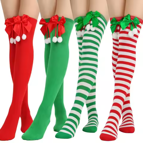 2025 Women Over Knee Socks Christmas Diagonal Striped Christmas Thigh High Stockings knee high socks