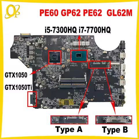 MS-16J91 for MSI MS-16J9 GL62M PE62 GP72M GP62M PE60 GP62 laptop motherboard i5-7300HQ i7-7700HQ CPU