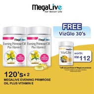 MEGALIVE Evening Primrose Oil Plus Vitamin E 120's X 2 with Evening Primrose Oil, Epo Supplement HTM