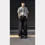 loose jeans men y2k jeans baggy jeans men y2k American Retro Zipper Large Pocket Overall Jeans Men W