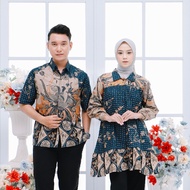 BATIK TRUSMI Set Couple Tunik Batik dan HEM Batik Motif Burung Kombinasi Alisan