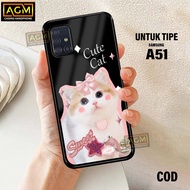 Samsung A51 Case - New Glossy Case Samsung A51hp [CUTE CAT Motif] - AGM Case softcase glass casing h